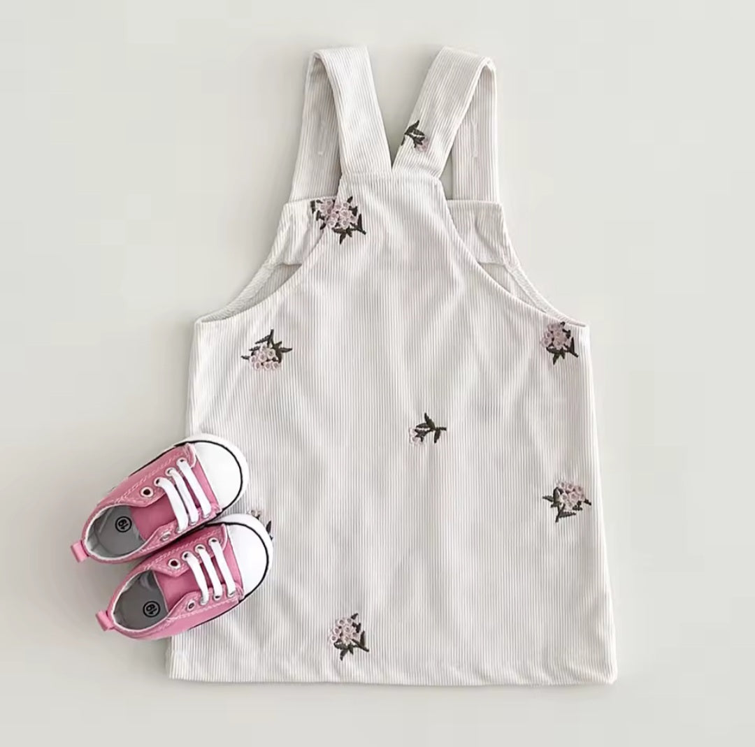 White Floral Dress Overalls