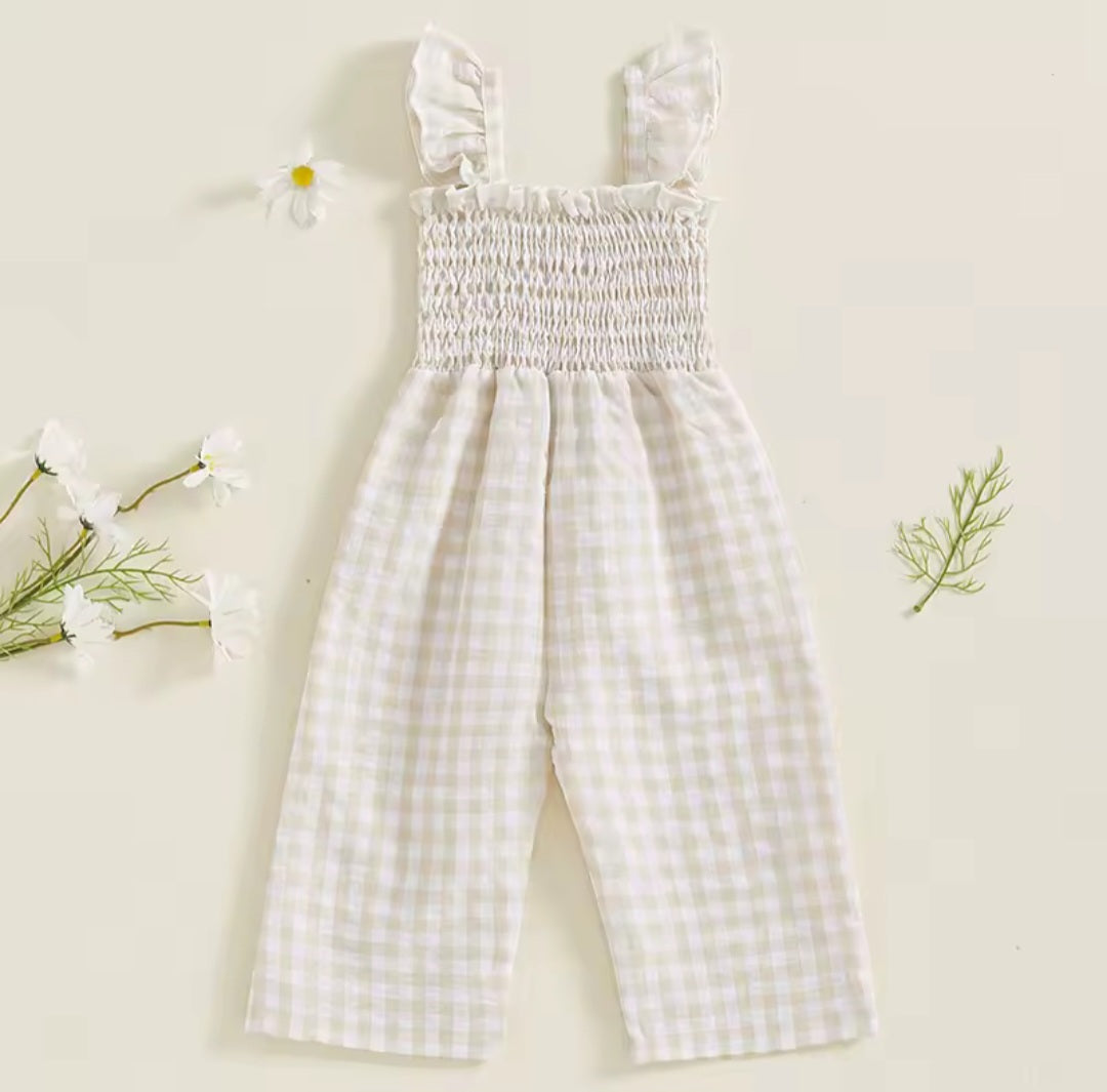 Plaid Smocked Jumpsuit
