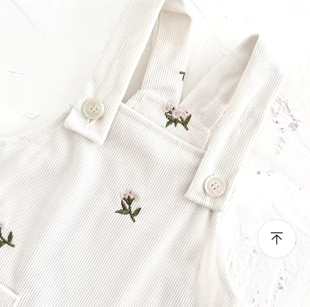 White Floral Dress Overalls