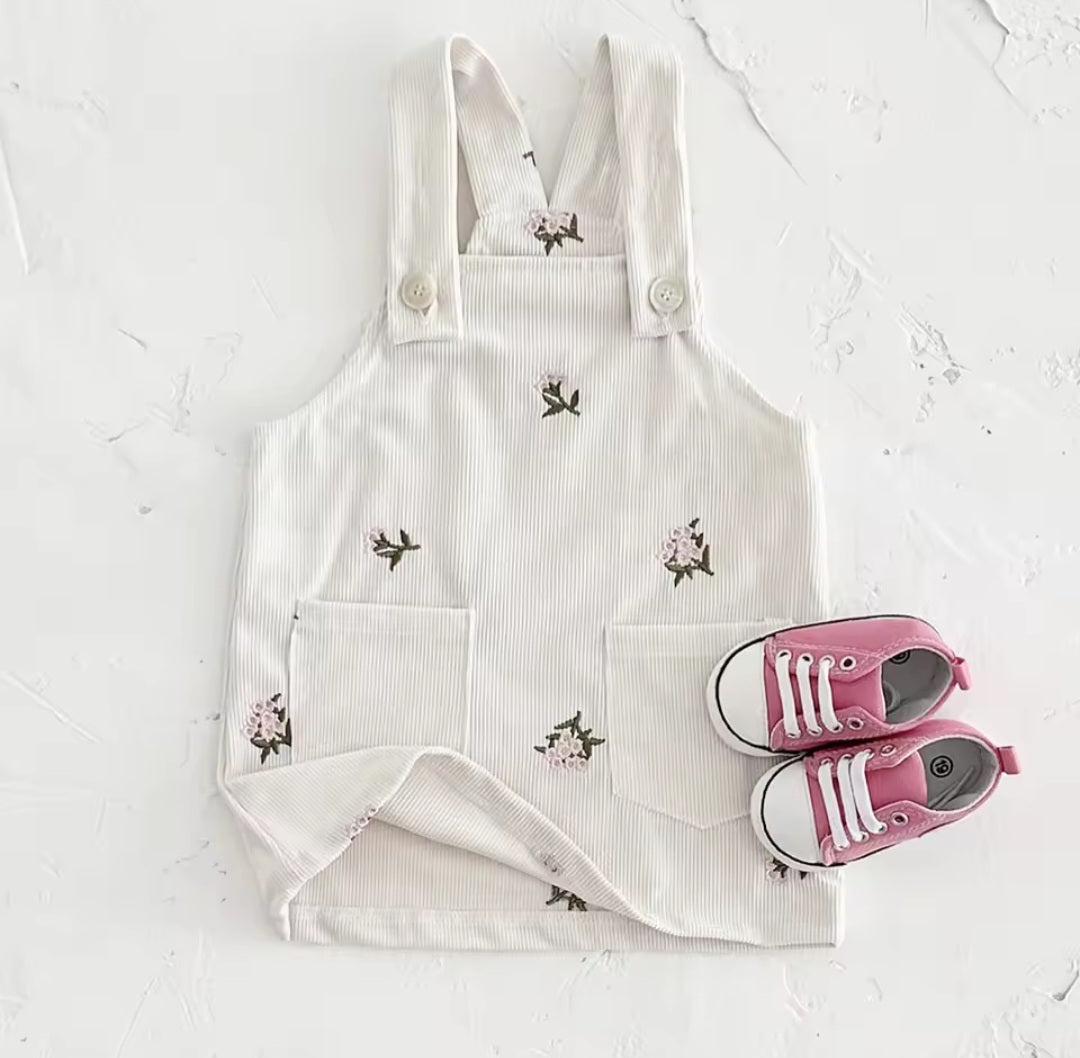 White Floral Dress Overalls
