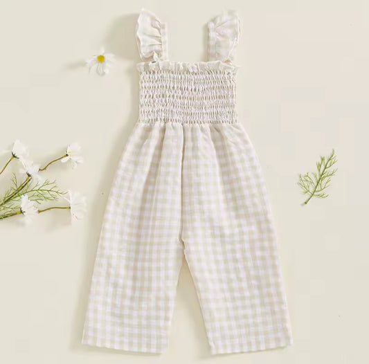Plaid Smocked Jumpsuit