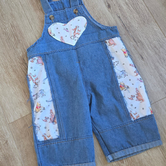 Floral Bear Patched Overalls
