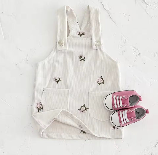 White Floral Dress Overalls
